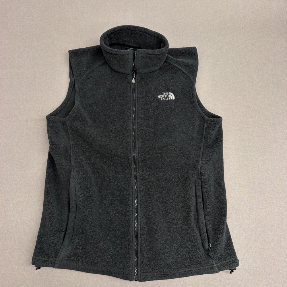 The North Face Mens Black Full Zip Fleece Vest Jacket Large Embroidered Logo
